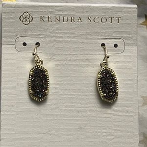 Kendra Scott LEE Drusy Rhodium Gold Frame Drop Earrings. NEW